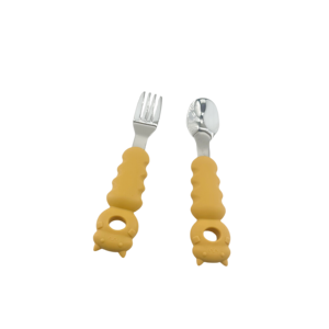 Juego de Cuchara y Tenedor para Bebé de Silicona y Acero Inoxidable, 100% Grado Alimenticio, Libre de BPA, OEM ODM, EN71, Utensilios para la Hora de Comer de Niños Pequeños - Product Image 2