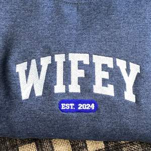 Customized <strong>Wifey</strong> Est 2024 Crewneck <strong>Sweatshirt</strong> Embroidered Engagement Gift for Bride New Wife Winter Knitted 3D Pattern - Product Image 2