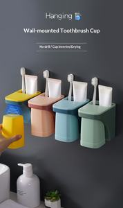 Support de rangement mural innovant sans perçage, style luxe léger, pour gobelets de bain de bouche et brosses à dents, organisateur de salle de bain pour couple, vente en gros - Product Image 4