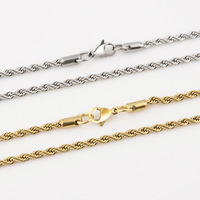 Collier chaîne torsadée en acier inoxydable plaqué or 18 carats, couleur argent, style hip-hop, largeur 1,5 mm, 2 mm, 2,5 mm, 3 mm, 4 mm, 5 mm