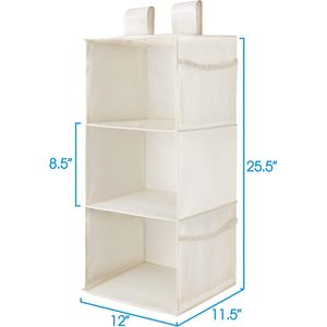3-<b>Shelf</b> Hanging Closet Organizer Foldable Non-Woven Fabric Storage <b>Shelves</b> For Bedroom Clothing Organization Beige - Product Image 3