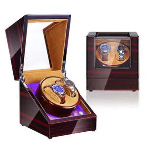 Solid Wooden 2+0 Blue Led Light Watch Winder Box For Automatic Watches With Super Quiet Motor Watch Spinner And 5 Rotation Mode