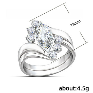 Conjunto de Anillos de Pareja con Circonita Marquise para Mujer, Joyería Elegante a la Moda para Bodas - Product Image 5