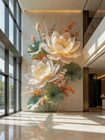 Flor de Loto Gigante Transparente de Seda, Instalación Floral para Suelo, Decoración de Paisaje para Vestíbulo de Hotel, Centro Comercial, Entrada de Boda