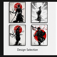 Art mural sur toile de samouraï japonais, impressions de silhouettes de guerrier rouge et noir pour le salon, le bureau, le dojo, la décoration intérieure d'hôtel