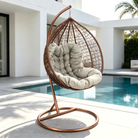 Fauteuil suspendu en rotin PE avec support métallique, chaise balançoire œuf pour jardin et terrasse, une place, en osier