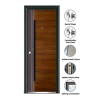 Porte d'entrée moderne minimaliste en bois grainé avec serrure antivol renforcée, à ouverture battante, pour villa et appartement