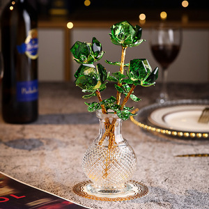 Jarrón de cristal con diseño de rosa celestial, florero de cristal tallado, regalo del Día de San Valentín para novia, esposa, decoración para la sala de estar - Product Image 4