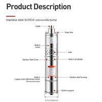 Pompe à vis 220v 50hz 550w corps de pompe 1 "diamètre tête haute en acier inoxydable puits profond vis pompe submersible