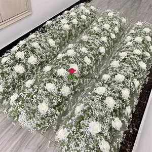 QSLH Ti300 Baby Breath Flower Row Aisle Flower Runner Arrangement Wedding Centerpiece For Party Entryway Wedding Road Lead