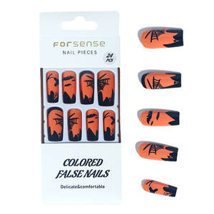 <span class=keywords><strong>Halloween</strong></span> long carré épais presse sur les ongles avec design de haute qualité noir <span class=keywords><strong>orange</strong></span> dessin animé faux ongles xl fête colle sur les ongles conseils - Product Image 6