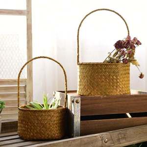 Handmade Rattan Flower <b>Basket</b> Woven Straw Plant Holder Home Decoration Gift <b>Basket</b> - Product Image 3