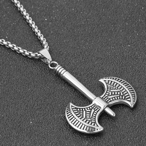 Pendentif hache de combat style Viking, collier en acier inoxydable, bijoux de mode pour homme, design géométrique 40 mm, cadeau - Product Image 4