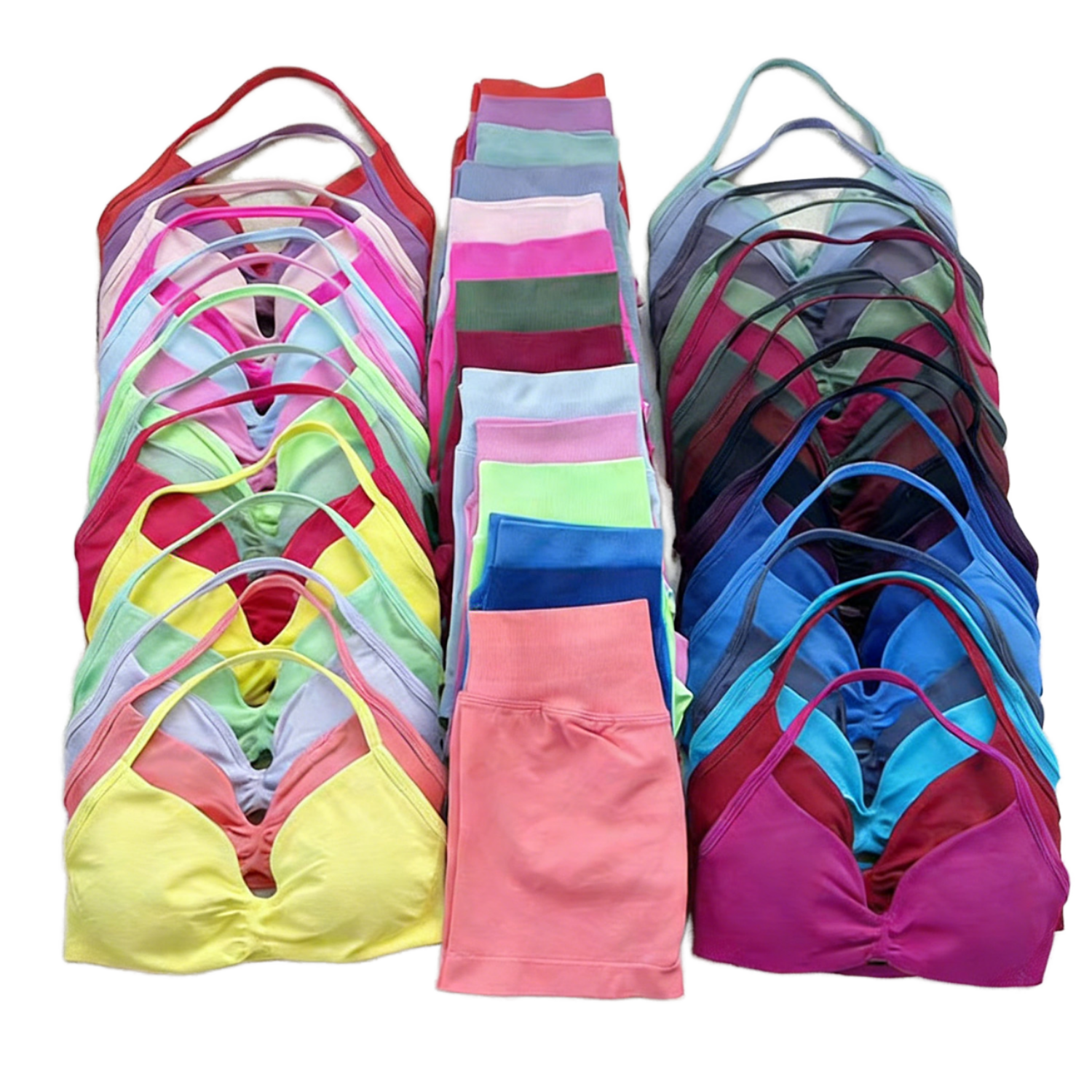 Hot Selling Seamless Breathable Yoga Set Lightweight Compression Solid Color Quick Dry Sports Bra Shorts Elastic Front Fitness