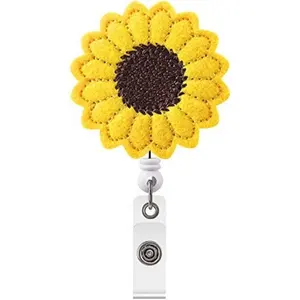 Accurate Stitching Sunflower Retractable Badge Reels Holder Reinforced Strap with Alligator Clip Valentine Gift for Women