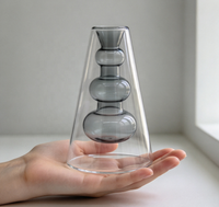 Diffuseur d'arômes en verre double couche, bouteille transparente, cône gris fumé, récipient intérieur, parfum d'ambiance, décoration de table