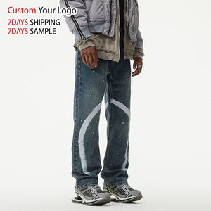 Jean en denim personnalisé de haute qualité, coupe large, style streetwear vintage, effet éclaboussures de peinture, baggy, coupe droite pour homme, vente en gros - Product Image 3