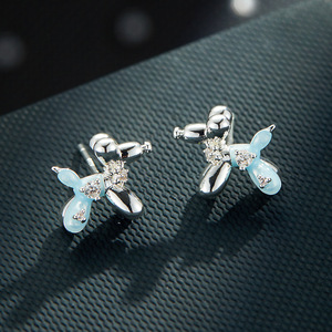 <b>Balloon</b> Dog Stud Earrings S925 <b>Silver</b> Zircon Animal Shape Gift Jewelry - Product Image 1