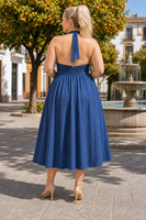 Robe midi décontractée à col halter froncé sur mesure en gros, grandes tailles