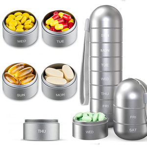 Oem xách tay hợp kim nhôm 7 ngày Pocket Pill hộp không thấm nước hàng tuần y học trường hợp container kim loại viên nang Pill hộp lưu trữ - Product Image 1