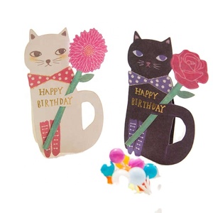 1 pz creativo simpatico gatto e fiori biglietto di auguri con busta biglietti regalo di compleanno per bambini - Product Image 1