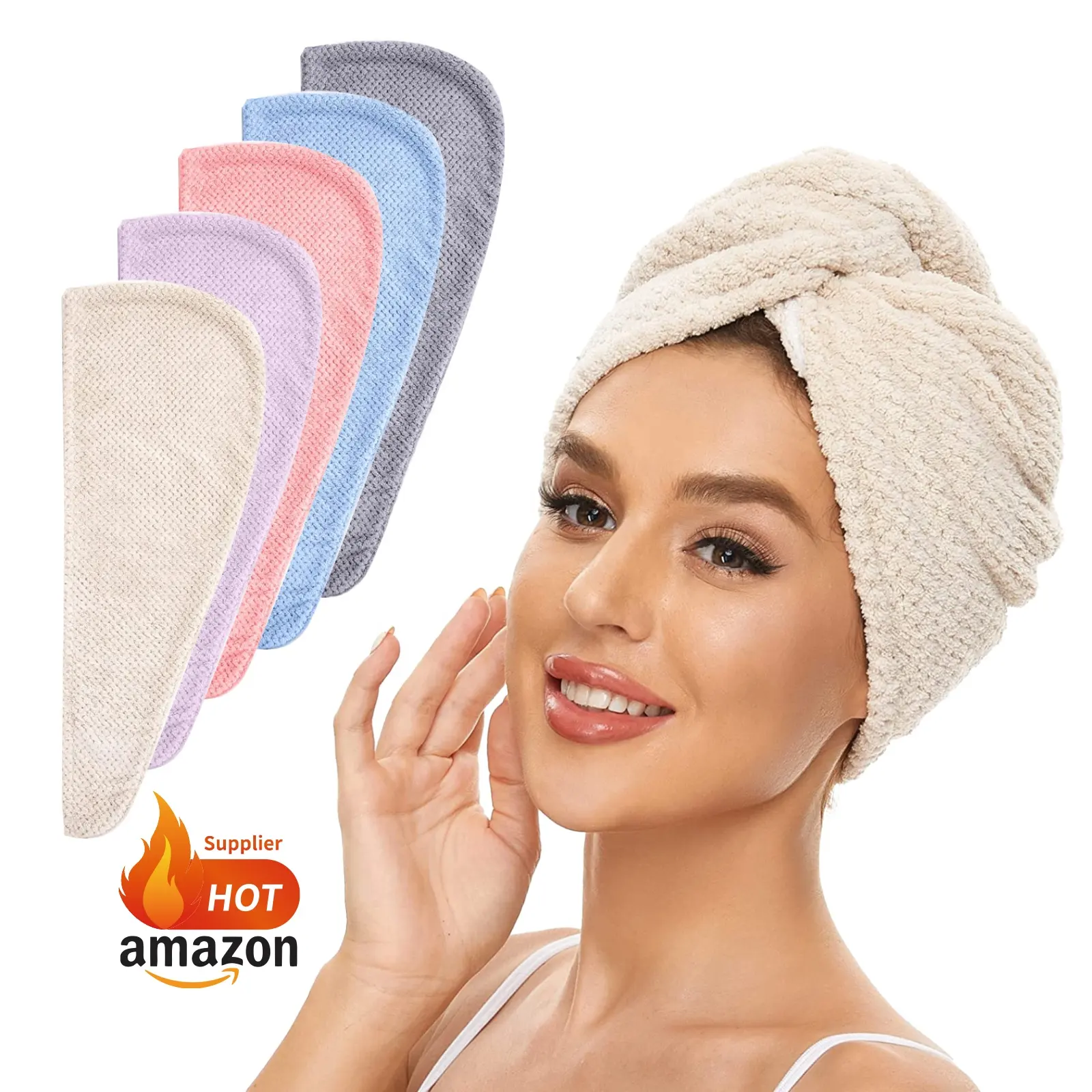Custom Personalized spa Women''s Super Absorbent Quick Dry Soft Magic Turban Towel With Buttons Twist Wrap Microfiber Hair Towel