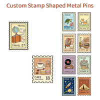 Pins de metal esmaltados con forma de sello al por mayor, pegatinas de viaje, café, mascotas, océano, dibujos animados, para mochila, funda de teléfono, adorno