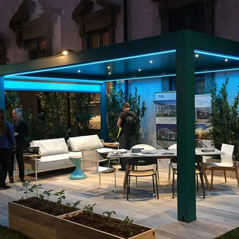 2-20% desconto personalizado bioclimático motorizado led jardim à prova d' água de alumínio pergola coberturas ao ar livre com metal telhado