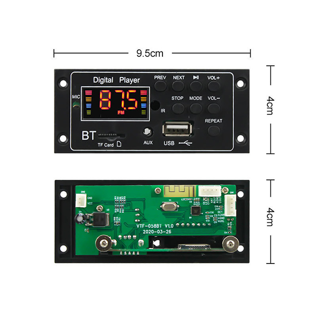 12V Car Stereo Wireless Recording Module USB TF AUX FM Radio Amplifier Remote Controller Mp3 Player Module