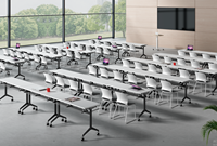 Table multifonctionnelle, combinable et pliable avec étagère et porte-gobelet pour l'école, les réunions et la formation
