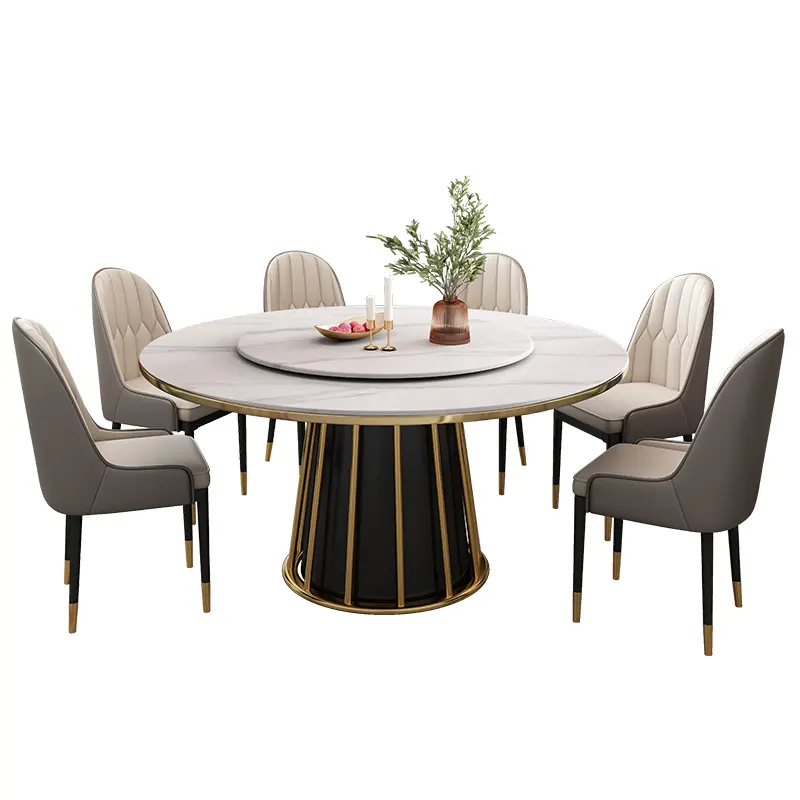 Venta caliente hogar Mesa Redonda conjunto tocadiscos mesa de comedor conjunto de lujo giratorio de mármol superior mesa de comedor