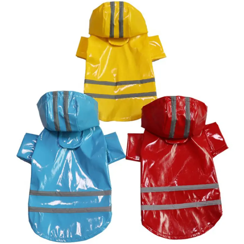 The new puppy dog hooded rain coat with reflective stripe waterproof dog clothes wholesale