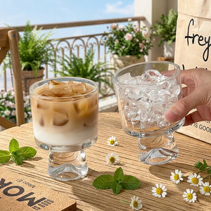 230ml Short Stemmed Clear Glass Goblet Thick Base Coffee Mug Modern Design Reusable Custom Logo Latte Milk Tea Unisex Glass <b>Cup</b> - Product Image 1