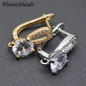 Pendientes de gancho de aro coreanos pavimentados con CZ chapados en oro de 18 quilates para mujer, regalo, joyería, suministros de accesorios para hacer DIY