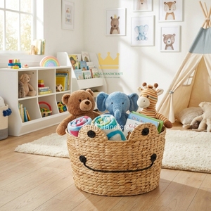 Cesta de Almacenamiento Redonda de Mimbre Hecha a Mano para Niños, de un Solo Nivel, para Juguetes y Ropa, de Vietnam - Product Image 6