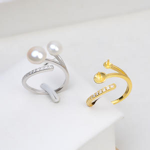 Accessoires pour bague ouverte à faire soi-même, argent S925, double perle, support semi-fini, incrustation, fournitures pour la fabrication de bijoux, 32 perles - Product Image 1