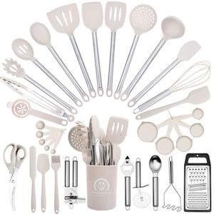 أدوات مطبخ من السيليكون غير لاصقة من أمازون أدوات طهي ساخنة مع مقابض خشبية إكسسوارات المطبخ - Product Image 1