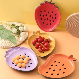 Doppels chicht Obst teller Dekorative Erdbeer-und Mango form Serviert abletts Kunststoff-Snack platten