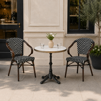 Fauteuil de bistrot français pour patio extérieur, en rotin PE, avec structure en alliage d'aluminium, chaise de salle à manger pour jardin et balcon