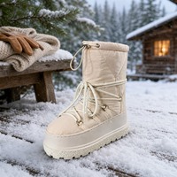 Bottes de neige matelassées à plateforme, bottines d'hiver à lacets, tige en PU, doublure en polaire, semelle intermédiaire en EVA, pour femmes
