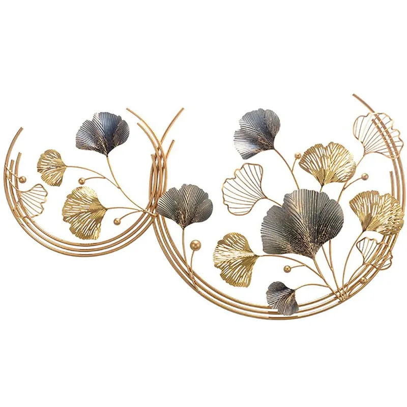 Luxury 3D Artwork Home Metal Wall Decor Golden Ginkgo Leaves Metal Wall Decor with Frame