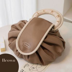 Large Capacity <b>Drawstring</b> Strap Design Logo Luxury Handle <b>Waterproof</b> Custom Pu Leather Makeup <b>Bag</b> Designed for Lazy People - Product Image 2