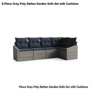 Ensemble de canapés de jardin en polyrotin gris 5 pièces avec coussins, mobilier d'extérieur au design contemporain - Product Image 1
