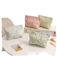 Sac de rangement portable en toile grande capacité pour rouges à lèvres, style Ins, écologique, durable, motif floral frais et doux, pour femmes, en coton, pour soins de la peau