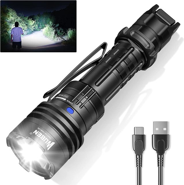 Tactic Rechargeable Tactical LED Flashlight 2000 Lumens 18650 Battery Aluminum Alloy Body Waterproof IPX8 IP68 Rated Camping