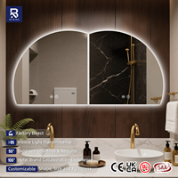 Miroir de salle de bain intelligent LED moderne en forme de demi-lune, miroir de vanité rétroéclairé en demi-cercle, miroir mural à commande tactile à intensité variable pour la décoration d'hôtel