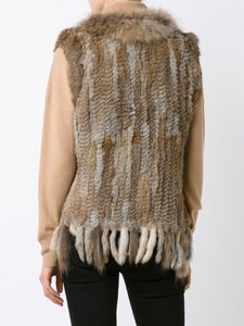 YR006A Chaleco de piel de conejo genuino tejido a mano de estilo informal para mujer con recorte de piel de perro mapache - Product Image 5