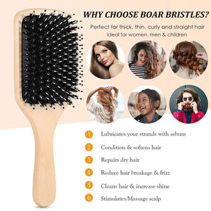 Brosse à <span class=keywords><strong>cheveux</strong></span> en bois, peigne à queue, brosse à <span class=keywords><strong>cheveux</strong></span> en poils de sanglier, brosse à <span class=keywords><strong>cheveux</strong></span> plate pour <span class=keywords><strong>cheveux</strong></span> longs, courts, épais, fins, bouclés, raides, secs, pour hommes et femmes - Product Image 3