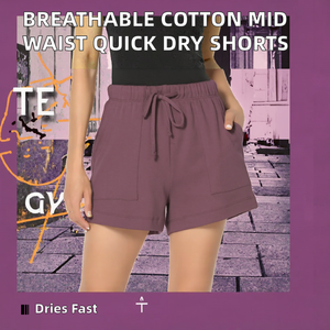 Shorts Cargo Deportivos para Mujer, Casuales, Transpirables, de Algodón, Cintura Media Elástica, con Bolsillos, Secado Rápido, Tejido Liso - Product Image 2