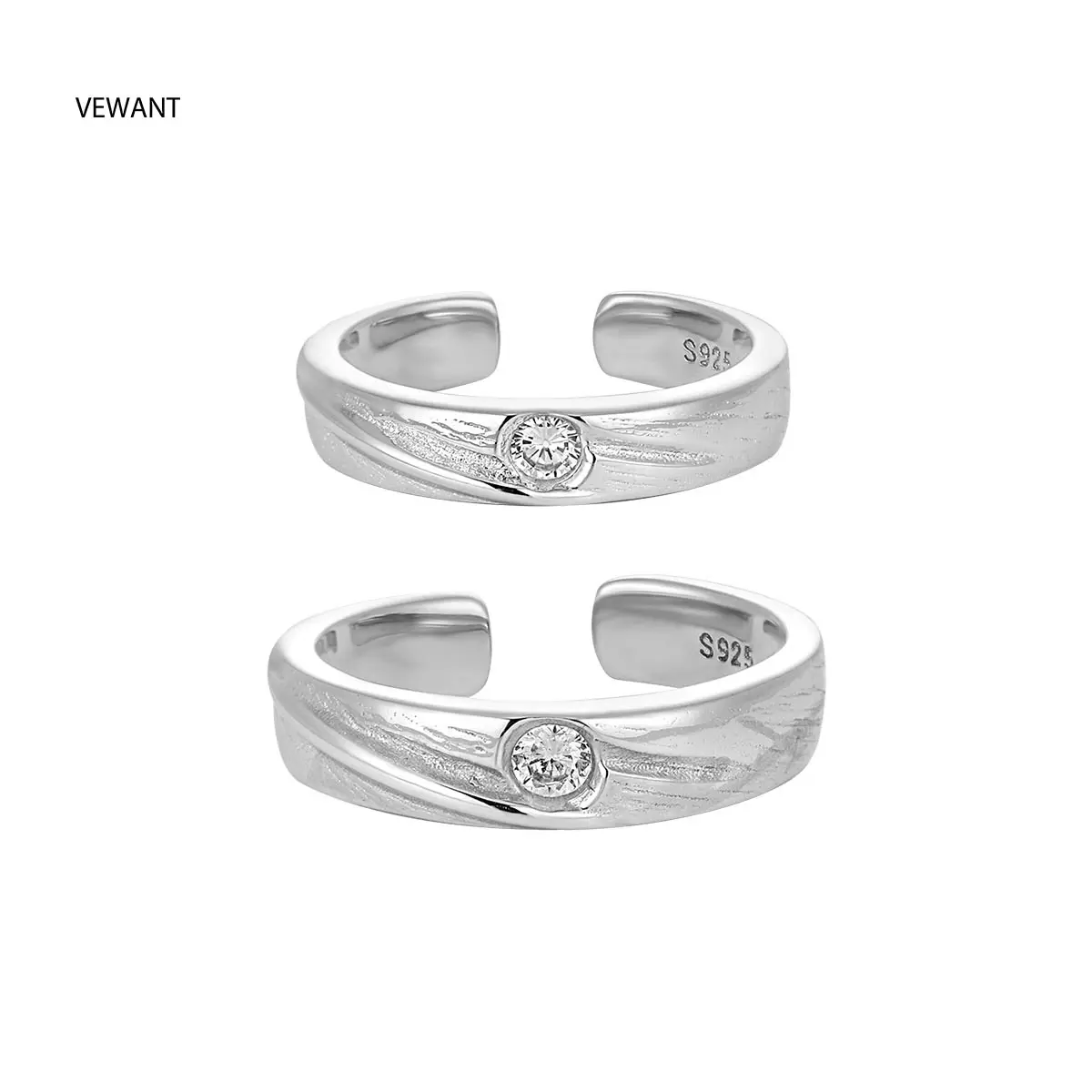 Vewant Fine 925 Sterling silver Minimalist Open Engagement Ring Rhodium Plated Chunky Single Stone Couple Ring